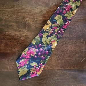 Bugatti Tie Mens Size Wide Multicolor‎ Floral Print Silk Italian Vintage